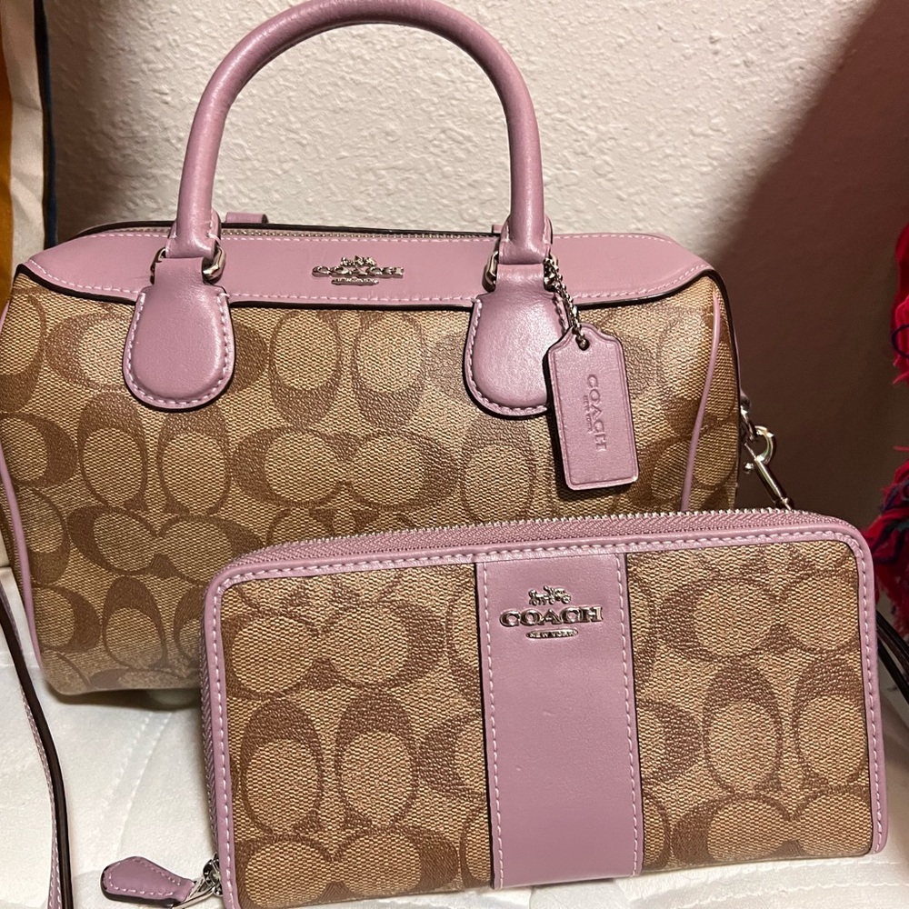 Coach Purple and Tan Signature Bag Set